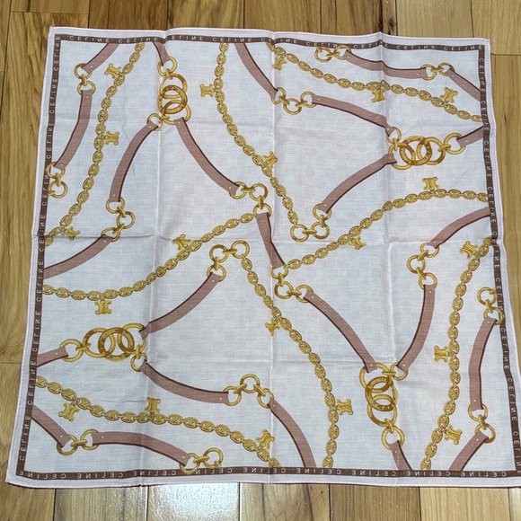 Celine Light Pink Scarf with Gold and Brown Chain Design - Picture 7 of 7
